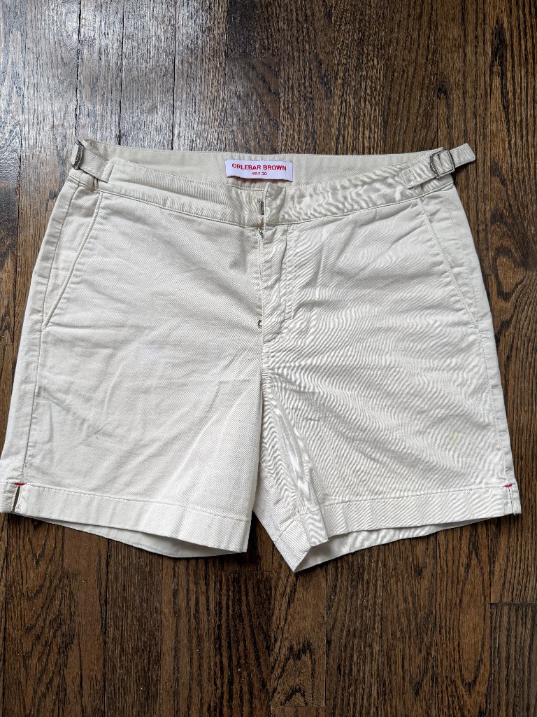 Orlebar Brown Men's Bulldog Twill Shorts Chalk, Offwhite, Cream Size 30
